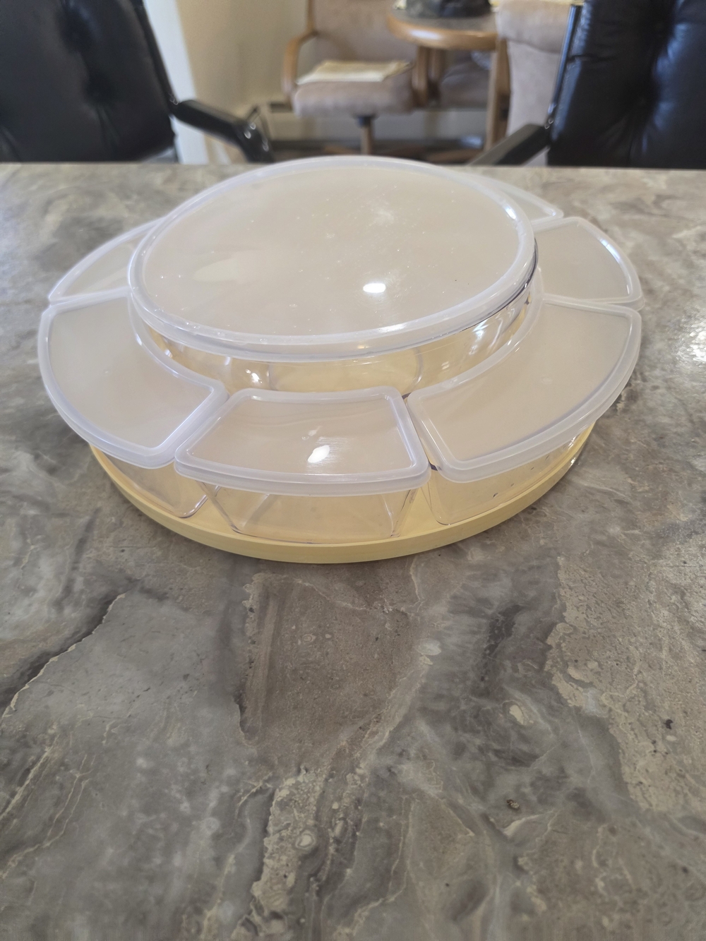 Multi-Section Snack Server with Clear Lids - Cream